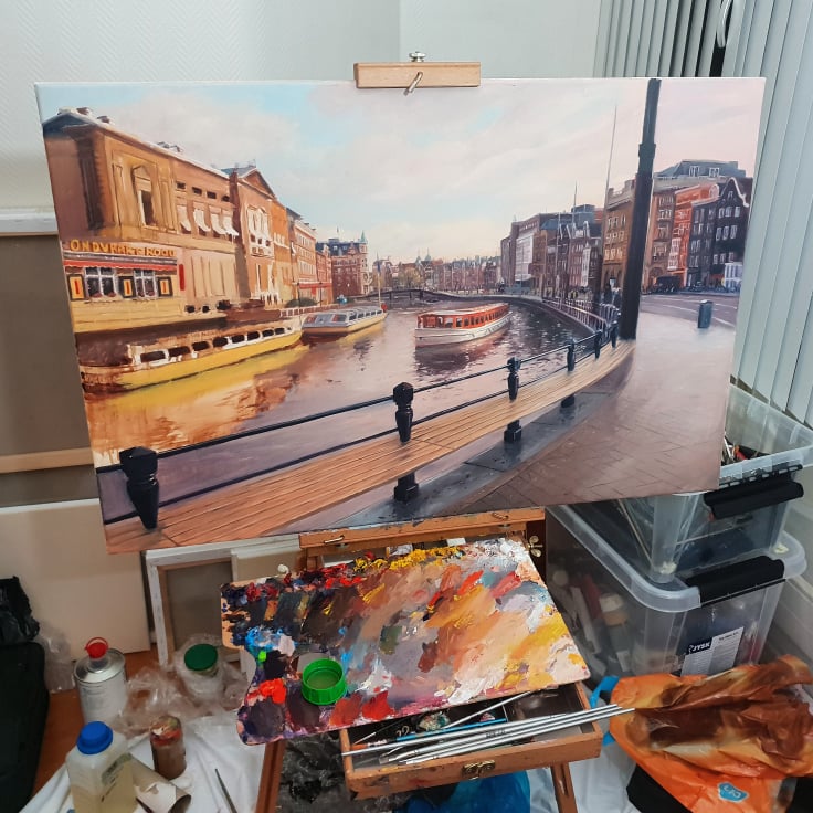 While painting in studio in Amsterdam